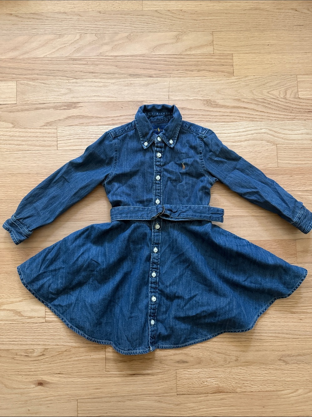 NWOT Ralph Lauren Girls' Dark Blue Denim Shirt Dress with Belt